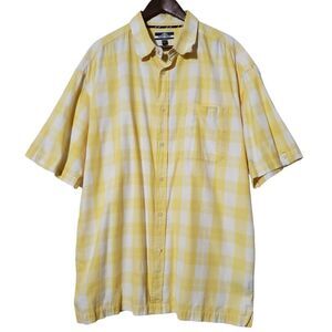 Phat Farm Button Up Shirt Size XXL Yellow Plaid Short Sleeves Cotton Y2K Mens